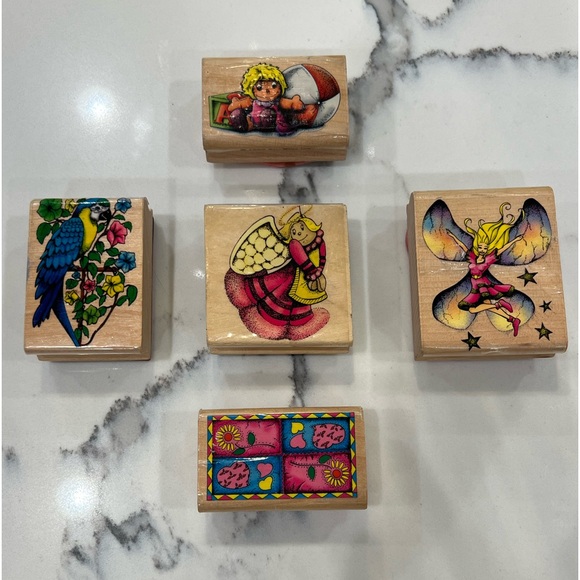 RUBBER STAMPS LOT OF 5: Vintage Rubber Stamps from Sky Kids Inc. from 1997 & ‘98 - Picture 1 of 11